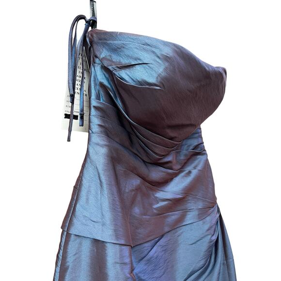 BILL LEVKOFF Iridescent Strapless Ruched Taffeta Dress | Sz 8, Blue NWT - Picture 16 of 16